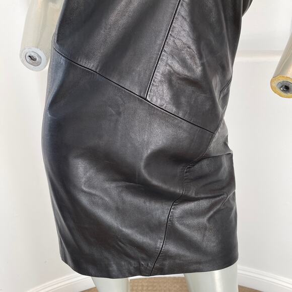 TESS GIBERSON Leather Shift Mini Black Dress Size 0 - Picture 9 of 16